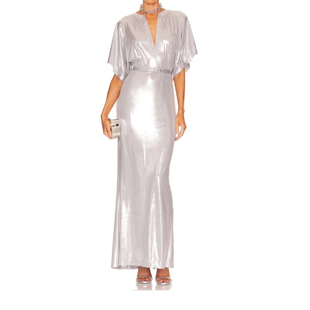 Norma Kamali Silver Metallic Obi Gown, XXS